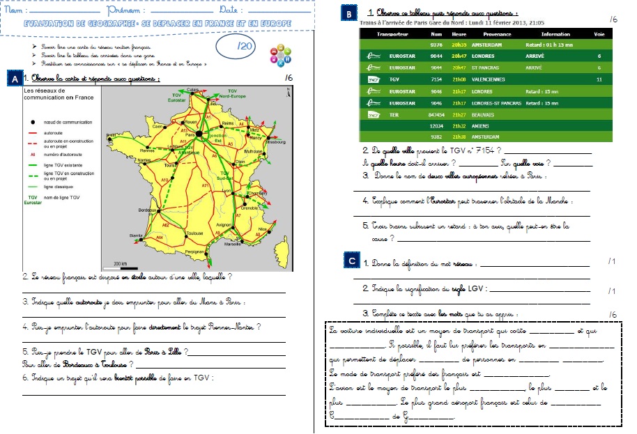 évaluation Géographie Cm2 Se Déplacer Au Quotidien