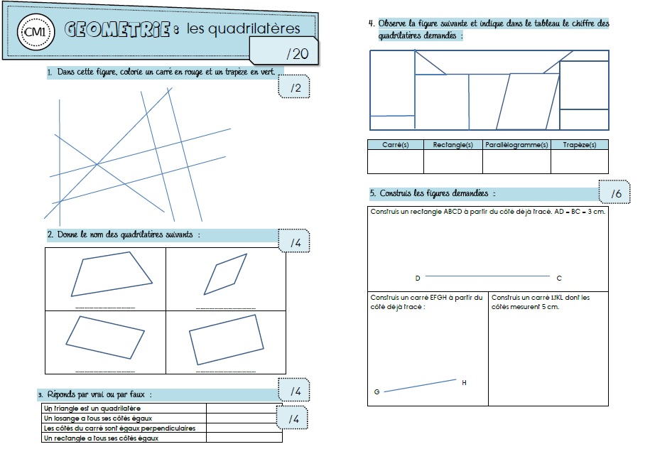 Exercice Quadrilatère Cm1 Avec Correction Pdf www.pdfprof.com