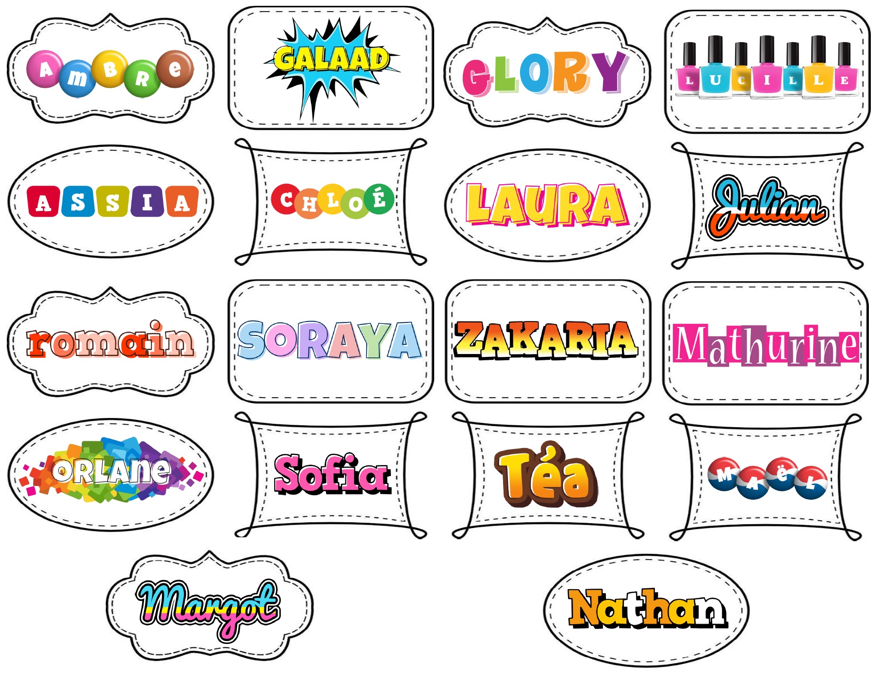 Etiquettes prénoms à colorier - La classe de Mathalie